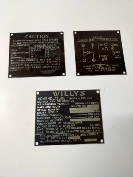 DATA PLATE WILLYS